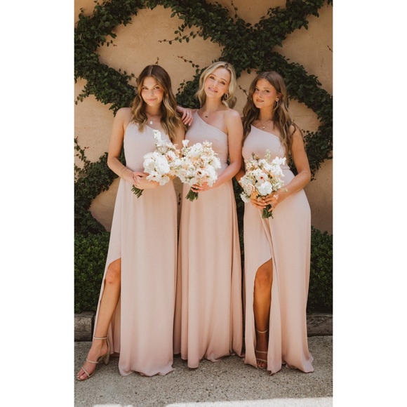 NEW Show Me Your Mumu Shannon One-Shoulder Chiffon Maxi Dress Dusty Blush Crisp - Picture 3 of 11